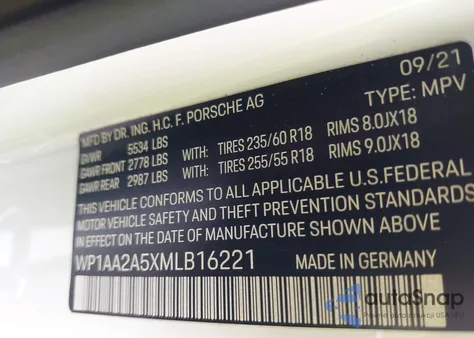 2021 Porsche Macan from USA, damaged, VIN WP1AA2A5XMLB16221